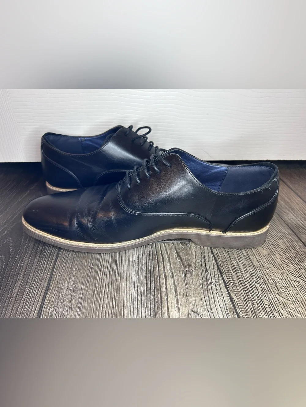 Steve Madden Black Cap Toe Oxford Leather Dress Shoes Men’s Size 10